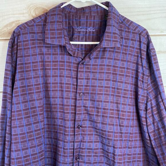 Tasso Elba Purple Plaid Long Sleeve Button Up Size XXL - Picture 2 of 6